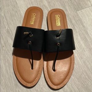 Catherines Black and Tan Women's Slide Sandals